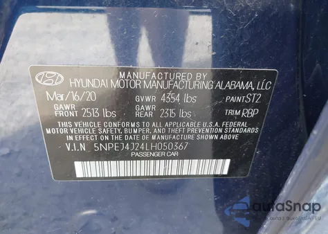 2020 Hyundai Sonata Sel Plus from USA, damaged, VIN 5NPEJ4J24LH050367